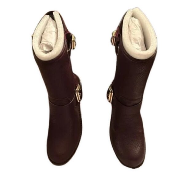 Vince Camuto Motorcycle Heeled Boots Leather Round Toe Mid-Calf Belt Design W 7m - Picture 3 of 7